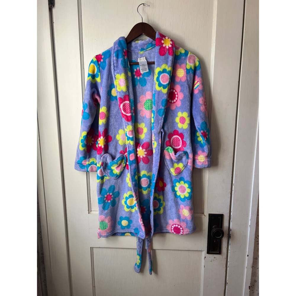 Komar Kids Girls Purple Flower‎ Fleece Robe Sleepwear Size L 10 12 Cozy